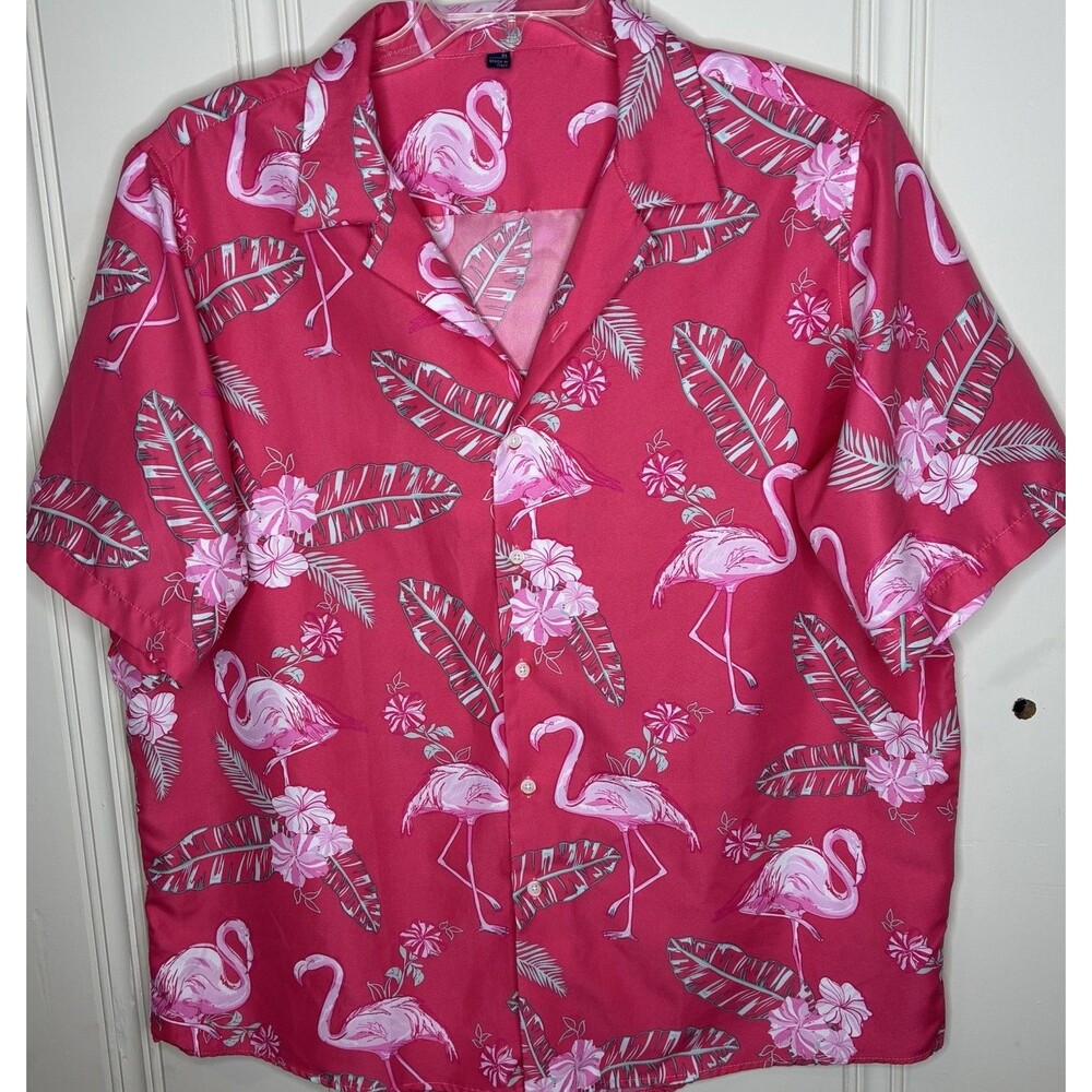 Bright Fun Color Cruise Vacation Core Flamingo Button Shirt Size Men’s XL Soft
